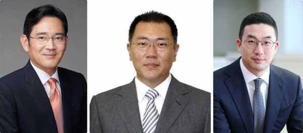 (왼쪽부터) 이재용 삼성전자 부회장, 정의선 현대차 총괄 수석부회장, 구광모 LG그룹 회장.(사진= 각 사)