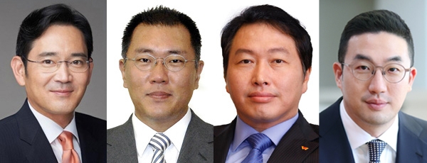 (왼쪽부터) 이재용 삼성전자 부회장, 정의선 현대자동차그룹 수석부회장, 최태원 SK그룹 회장, 구광모 LG그룹 회장. (사진=각 사)