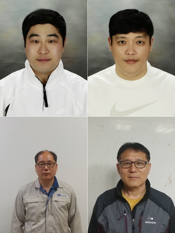 LG복지재단은 납치범을 추격해 잡은 퀵서비스 기사 2인과 화재 차량에서 운전자를 구출한 2인에게 'LG 의인상'을 수여한다고 25일 밝혔다. 사진은 왼쪽 상단부터 시계방향으로 서상현씨, 구영호씨, 최철화씨, 김종규씨. (사진=LG)