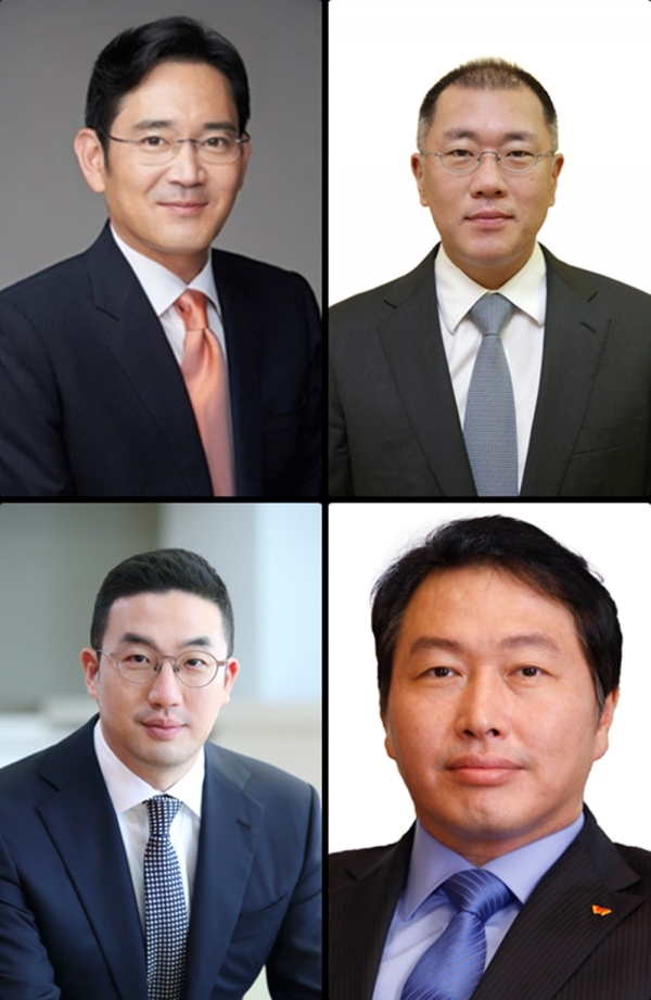 (왼쪽위부터 시계방향으로)이재용 삼성전자 부회장, 정의선 현대차 총괄 수석부회장, 최태원 SK그룹 회장, 구광모 LG그룹 회장.(사진=각 사)