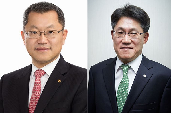 김희철 한화큐셀앤드첨단소재  큐셀 부문 대표이사(왼쪽)와 류두형 첨단소재 부문 대표이사