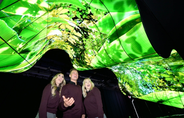 LG전자가 현지시간 7일부터 미국 라스베이거스에서 열리는 CES 2020 전시회에 참가한다. LG전자는 부스 입구에 올레드 플렉서블 사이니지 200여 장을 이어 붙여 만든 '새로운 물결(New Wave)'이라는 이름의 조형물을 연출하고 관람객들의 이목을 집중시킨다. LG전자 모델들이 LG전자 전시관 입구에 마련된 올레드 조형물을 소개하고 있다. (사진=LG전자)