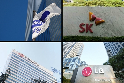 (왼쪽위부터 시계방향으로)삼성서초사옥, SK그룹 서린빌딩, LG트윈타워, 한화그룹빌딩