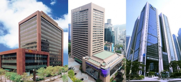 (왼쪽부터) KB·하나·우리금융지주 사옥 전경 (사진=각 사)