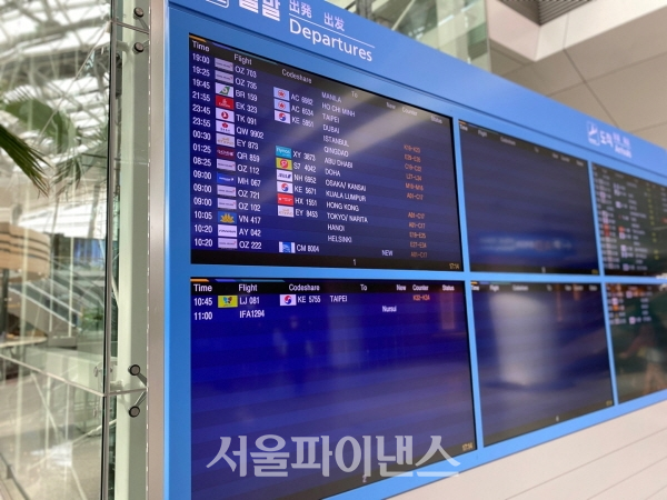 텅 빈 국제선 스케줄 전광판. (사진=주진희 기자)
