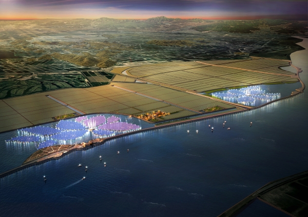 수상 태양광발전소 '새만금 햇빛나눔사업' 야경 조감도. (사진= 한양)
