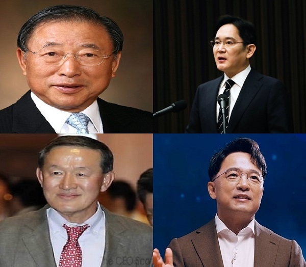시계 방향으로 조석래 (주)효성 명예회장, 이재용 삼성전자 부회장, 김택진 엔씨소프트 대표, 허창수 (주)GS 명예회장. (사진=연합뉴스)