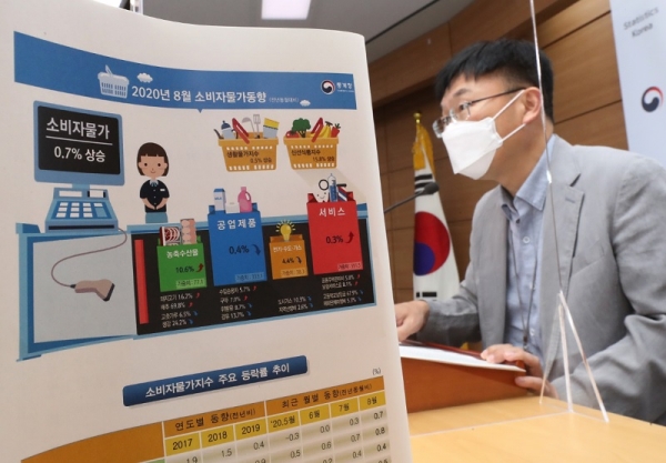 안형준 통계청 경제동향통계심의관이 2일 오전 세종시 정부세종청사에서 2020년 8월 소비자물가 동향을 발표하고 있다. (사진=연합뉴스)
