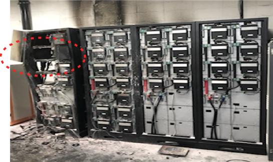 지난 9월 14일 오전 4시 40분께 화재가 발생한 한국전력 제주본부 ESS 사고 현장. 해당 시설 제조사는 레보(Revo)로 확인됐다. (사진=김규환 의원실)