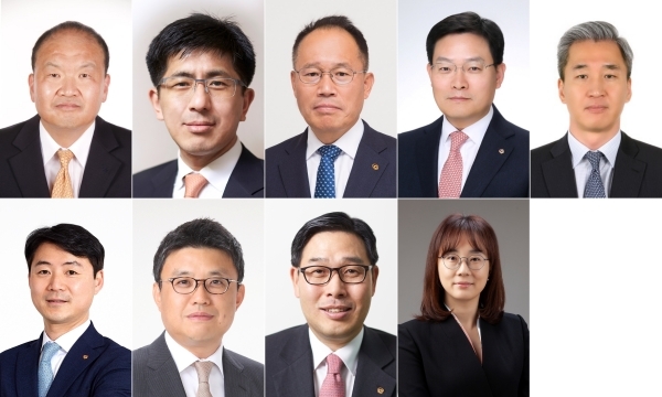 (왼쪽 윗줄부터) 김맹윤 ㈜한화/글로벌부문 대표이사, 김승모 ㈜한화/방산부문 대표이사, 옥경석 한화정밀기계 대표이사, 손재일 한화디펜스 대표이사, 박흥권 한화정합화학/사업부문 대표이사, 박승덕 한화종합화학/전략부문 대표이사, 김종서 한화토탈 대표이사, 이강만 한화에스테이트 대표이사, 김은희 한화역사 대표이사 (사진=한화그룹)