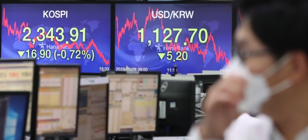 26이 서울 중구 하나은행 본점 딜링룸. (사진=연합뉴스)