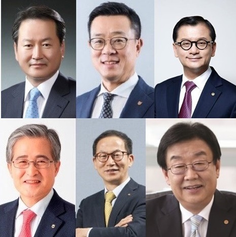 사진 상단 왼쪽부터  성태규 신한생명 사장, 정문국 오렌지라이프 사장, 여승주 한화생명 사장. 하단 왼쪽부터 홍재은 농협생명 사장, 양종규 KB손해보험 사장, 김정남 DB손보 부회장. (사진=각 사 제공)
