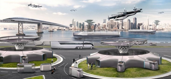 세계 최초로 수소전기차를 상용화한 현대차그룹은 수소 사회를 선도하기 위해 트럭, 선박, 철도, 미래 이동수단까지 수소를 에너지원으로 하는 클린 모빌리티의 비전을 제시하고 있다. 사진은 현대차그룹이 추구하는 수소 사회 비전을 담은 이미지. (사진= 현대차그룹)