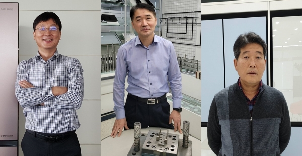 삼성전자 명장에 선정된 윤영준 제조기술 부문 명장, 김명길 금형 부문 명장, 고영준 품질부문 명장 (사진=삼성전자)
