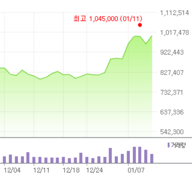 LG화학의 최근 한 달간 주가 추이(네이버 증권)