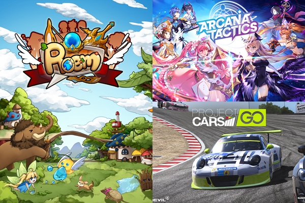 (왼쪽부터 시계방향)'로엠', '아르카나 택틱스: 리볼버스', '프로젝트 카스 고' (사진=게임빌)