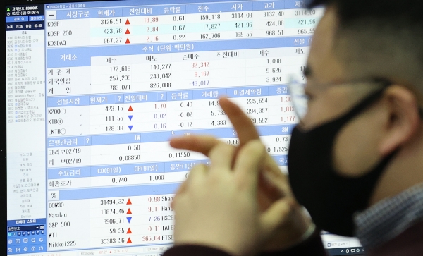 22일 서울 중구 을지로 하나은행 본점 딜링룸에서 한 외환 딜러가 컴퓨터 화면을 바라보고 있다. (사진=연합뉴스)