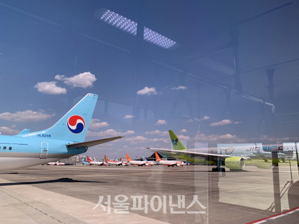 멈춰선 항공기들. (사진=주진희 기자)