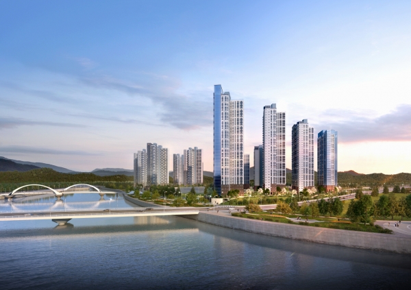 경남 거제시 고현동 'e편한세상 거제 유로스카이' 수변투시도. (사진= DL이앤씨)