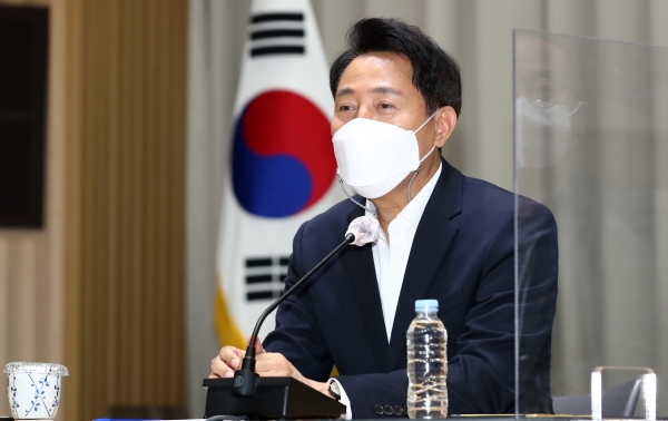 오세훈 서울시장이 17일 오전 서울 중구 서울시청 대회의실에서 취임 한 달을 맞아 기자간담회를 하고 있다. (사진=연합뉴스)