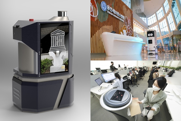 (왼쪽부터 시계방향)LG유플러스 5G MEC 지능형 로봇, SK텔레콤 'Keemi', KT 'AI 로봇 우편배송 서비스' (사진=각 사)