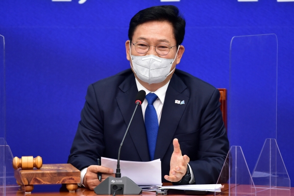 송영길 더불어민주당 대표가 지난 17일 국회에서 열린 최고위원회의에서 발언하고 있다. (사진=연합뉴스)