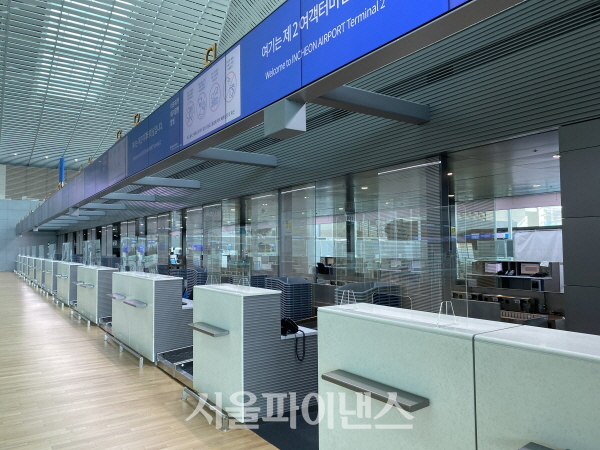 한산한 인천국제공항 출국장 카운터. (사진=주진희 기자)