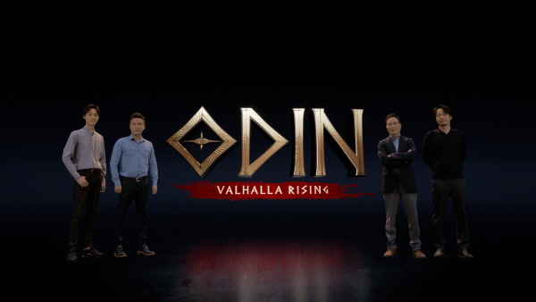 '오딘 발할라 라이징' 버츄얼 쇼케이스 출연진.(왼쪽부터)이한순PD, 김재영 대표, 조계현 대표, 이시우 본부장. (사진=카카오게임즈)