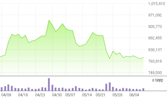 LG화학의 주가 추이