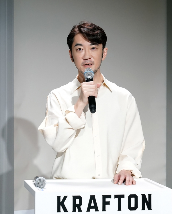 김창한 크래프톤 대표이사가 기자간담회에서 질문에 답하고 있다.(사진=서울IR)