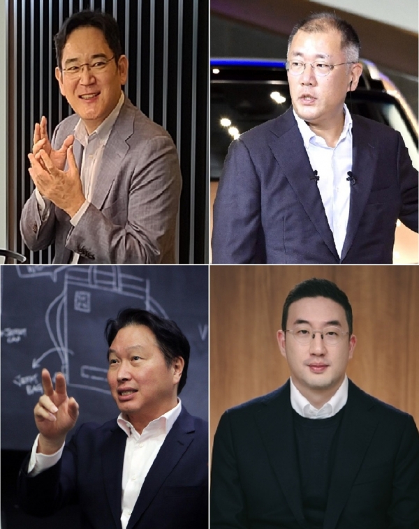 (사진 왼쪽 위부터) 이재용 삼성전자 부회장, 정의선 현대차그룹 회장, 최태원 SK그룹 회장, 구광모 LG그룹 회장 (사진=각 사)