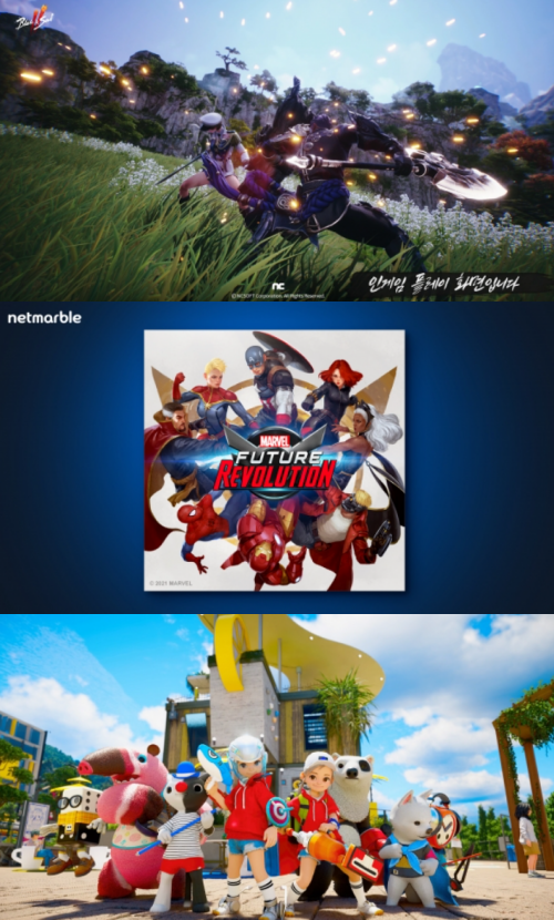 (위부터) 엔씨소프트 신작 '블레이드앤소울2'-넷마블 신작 '마블 퓨처 레볼루션'-펄어비스 신작 '도깨비'