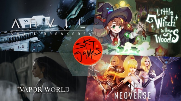 SK텔레콤이 국내 게임사화 협력해 퍼블리싱 하는 게임 4종. (왼쪽 위부터 시계 방향)'앤빌', '숲속의 작은 마녀', '네오버스', '베이퍼 월드' (사진=SK텔레콤)