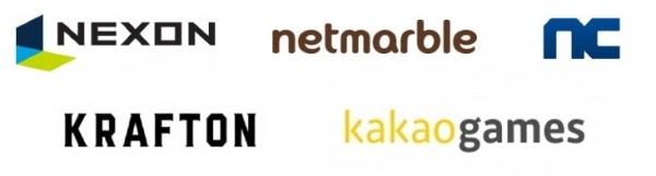 (왼쪽위부터 시계방향)넥슨, 넷마블, 엔씨소프트, 카카오게임즈, 크래프톤 로고. (사진=각 사)
