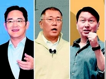 왼쪽부터 이재용 삼성전자 부회장, 정의선 현대차그룹 회장, 최태원 SK그룹 회장. (사진=각 사, 연합뉴스)