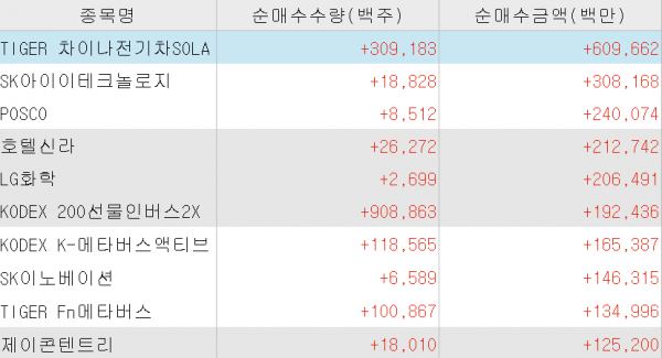 이달 개인의 순매수 상위 10개 종목(사진=키움증권 HTS)