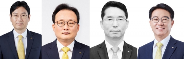 (왼쪽부터) 이창권 신임 KB국민카드 대표, 이환주 신임 KB생명보험 대표, 허상철 신임 KB저축은행 대표, 이동철 신임 KB금융지주 부회장