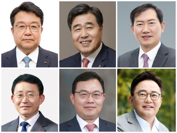 (왼쪽 첫 번째 줄부터) 한성희 포스코 건설 사장, 김형 대우건설 사장, 정항기 대우건설 사장, 하석주 롯데건설 사장, 유명규 HDC현대산업개발 사장, 박경일 SK에코플랜트 사장. (사진=각 사)