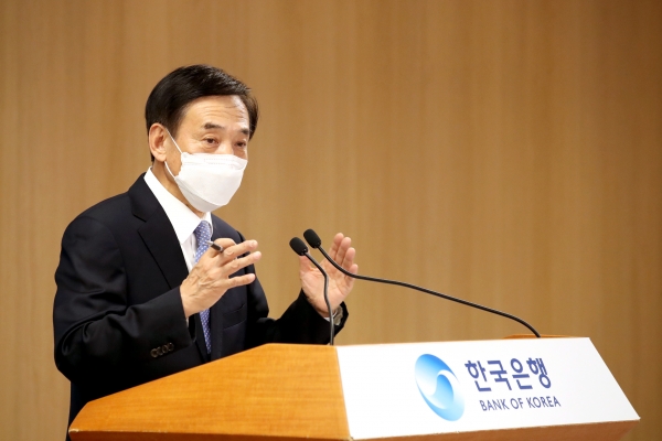 이주열 한국은행 총재가 14일 오전 서울 중구 한국은행에서 열린 통화정책방향 기자간담회에서 발언하고 있다. (사진=한국은행)