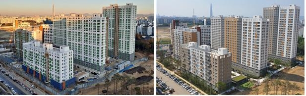 SH가 후분양으로 공급한 위례 A1-12블럭(포레샤인 15단지) 전경. 왼쪽은 2020년 11월 입주자 모집공고 시점, 오른쪽은 2021년 5월 준공 시점. (사진=서울주택도시공사)