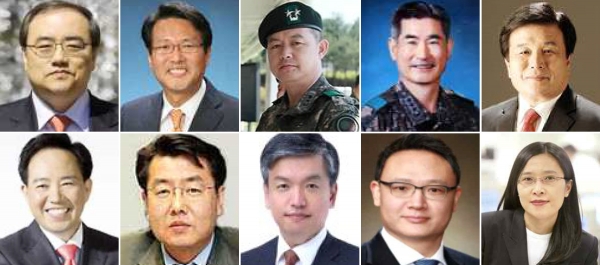 윤석열 대통령 당선인은 1일 초대 대통령실 국가안보실장에 김성한 전 외교부 차관을 내정했다. 국가안보실 산하 1차장엔 김태효 전 청와대 대외전략기획관, 2차장엔 신인호 전 청와대 위기관리비서관, 경호처장엔 김용현 전 국방부 합동참모본부 작전본부장이 내정됐다. 윗줄 왼쪽부터 김성한 국가안보실장·김태효 국가안보실 1차장·신인호 2차장·김용현 대통령경호처장·이진복 정무수석비서관 내정자. 아랫줄 왼쪽부터 강승규 시민사회수석비서관·최영범 홍보수석비서관·최상목 경제수석비서관·안상훈 사회수석비서관·강인선 대변인 내정자. (사진=당선인대변인실)