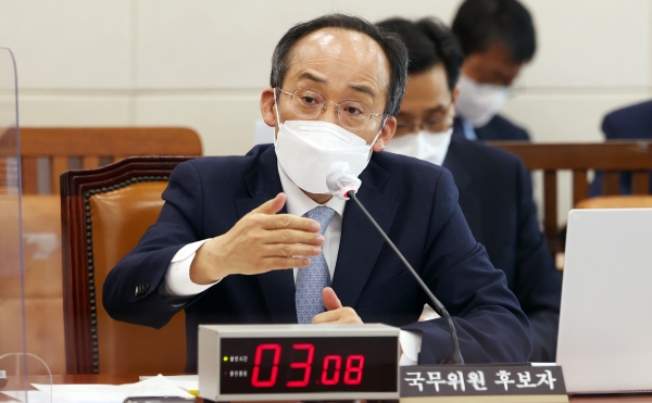추경호 부총리 겸 기획재정부 장관 후보자가 2일 국회에서 열린 인사청문회에서 의원 질의에 답하고 있다. (사진=연합뉴스)