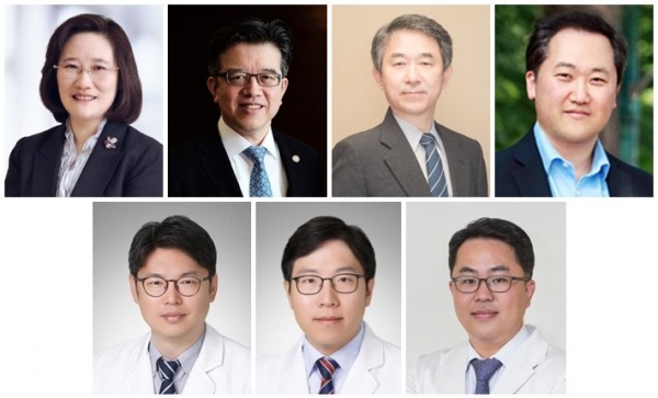 제11회 광동 암학술상 수상자. 사진 윗줄 왼쪽부터 서울대 의과대학 내과 임석아 교수와 외과 양한광 교수, 생화학교실 김종일 교수, 이화여대 생명과학과 찰스 리 교수. 사진 아랫줄 왼쪽부터 차의과학대학 내과 전홍재·김찬 교수, 성균관대 의대 가정의학과 신동욱 교수 (사진=광동제약)