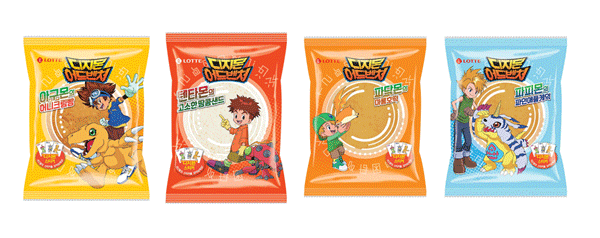오는 24일부터 롯데스위트몰과 세븐일레븐을 통해 판매될 디지몬빵 4종. (사진=롯데제과)