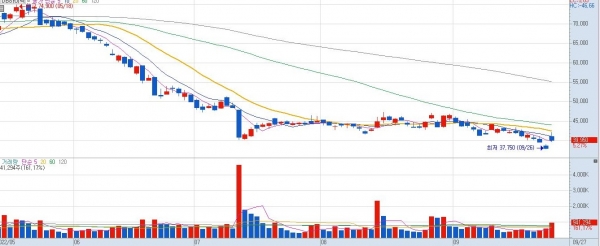 DB하이텍 일봉 차트. (사진=키움증권 HTS 캡쳐)
