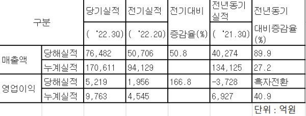 LG에너지솔루션 2022년 3분기 재무제표 (자료=LG에너지솔루션)
