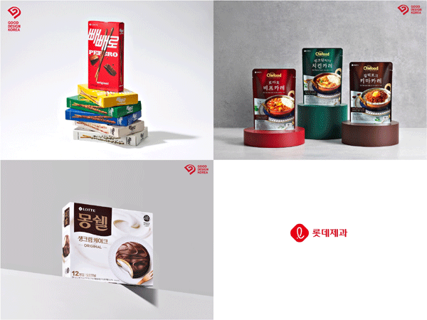 '2022 국내 우수디자인(Good Design·GD)' 시상에서 본상을 받은 '빼빼로' '설레임' '쉐푸드 블렌딩카레' (사진=롯데제과) 