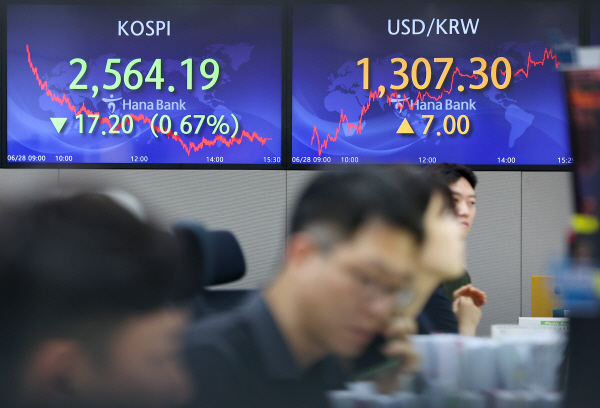 28일 오후 서울 중구 을지로 하나은행 딜링룸에서 직원들이 업무를 하고 있다. (사진=연합뉴스)