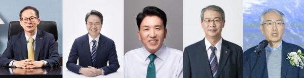 (왼쪽부터) 양종희 KB금융지주 회장, 진옥동 신한금융지주 회장, 함영주 하나금융지주 회장, 임종룡 우리금융지주 회장, 이석준 NH농협금융지주 회장. (사진=각 사)