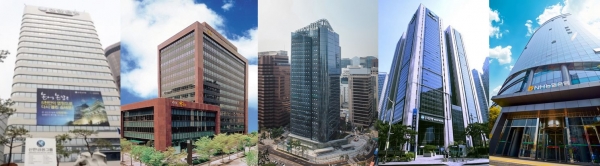 (왼쪽부터) 신한·KB국민·하나·우리·NH농협은행 사옥 전경 (사진=각 사)